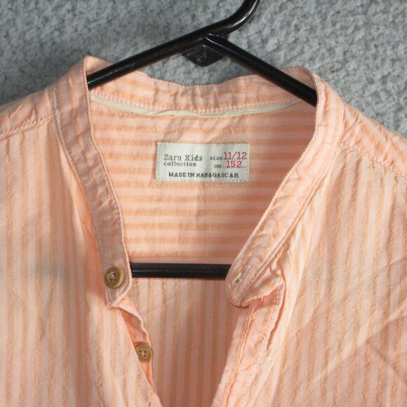 ZARA KIDS COLLECTION YOUTH BUTTON SHIRT PEACH PINK SIZE 11/12 COTTON - Picture 1 of 3